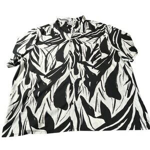 Womens Sz 5XL Blouse Geometric Print Short Sleeve Patch Pocket Casual Office